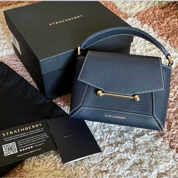 Strathberry Handbags - Strathberry Mosaic Nano Discontinued Navy/Vanilla Stitch NEW IN BOX